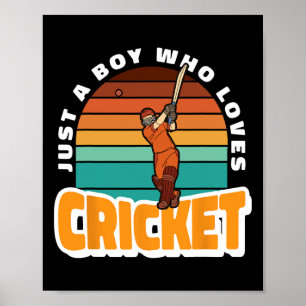 Jongen houdt van cricket kostuum Tsman speelt cric Poster