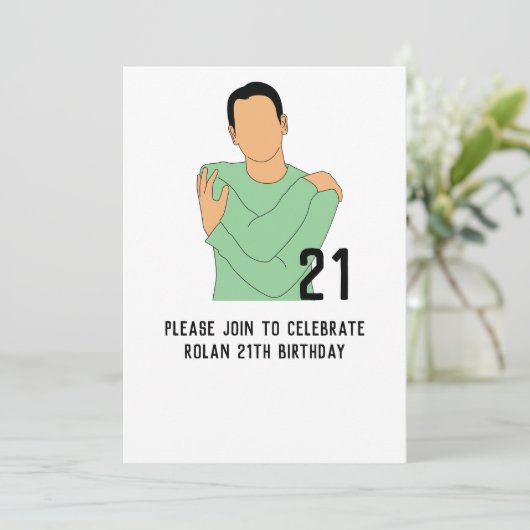 Jongen Illustratie 21st Birthday Uitnodiging (Staand voorkant)