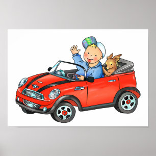 Jongen in de Rode Speelgoed auto - Poster