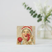  jongen in de sneeuw vierkante visitekaartje (Staand voorkant)