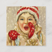  jongen in de sneeuw vierkante visitekaartje (Voorkant)