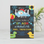 Jongen in de winterpoel feestuitnodiging. kaart (Staand voorkant)