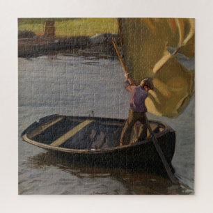 Jongen in een zeilboot op de rivier (door Magnus E Legpuzzel