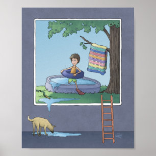 Jongen in het kinderzwembad poster