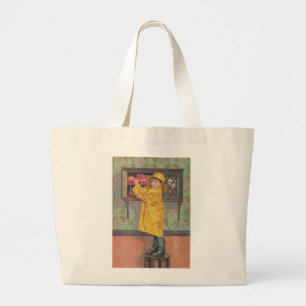 Jongen in Rainmantel Grote Tote Bag