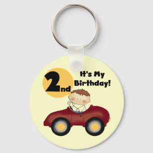Jongen in Rode Auto 2e Verjaardag Tshirts en gesch Sleutelhanger
