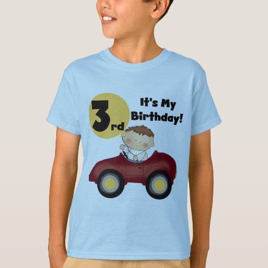 Jongen in Rode Auto 3e Verjaardag T-shirts en gesc (Voorkant)