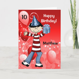 Jongen in rood en blauw met ouderdag kaart