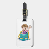 Jongen in rugzak Waving Fun School Kind Bagagelabel (Voorkant verticaal)