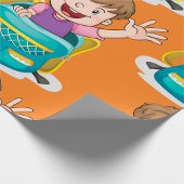 Jongen in rugzak Waving Fun School Kind Cadeaupapier