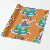 Jongen in rugzak Waving Fun School Kind Cadeaupapier (Uitgerold)