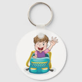 Jongen in rugzak Waving Fun School Kind Sleutelhanger (Voorkant)