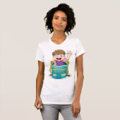 Jongen in rugzak Waving Fun School Kind T-shirt (Voorkant volledig)