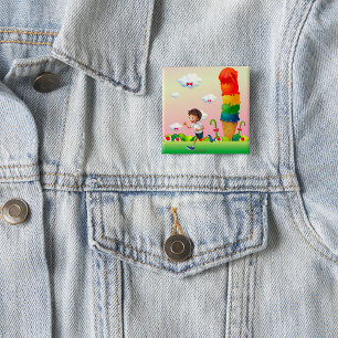 Jongen in Snoep Land Vierkante Button 5,1 Cm