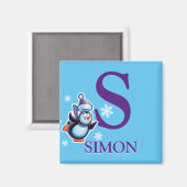 Jongen initiaal pinguïn fridge magneet (Voorkant / Achterkant)