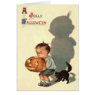 Jongen Jack O Lantern Schaduw Zwarte Kat
