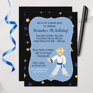 Jongen Karate Birthday Invitations Blue Belt Kaart