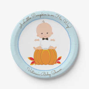 Jongen Kleine Pompoen Baby Shower Papieren Borden Bordje
