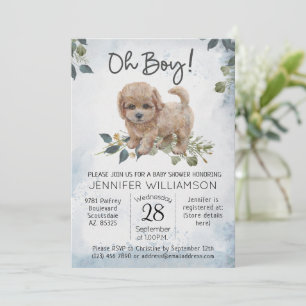 Jongen! Labradoodle Puppy Waterverf Baby shower Kaart