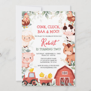 Jongen landbouwhuisdieren Barnyard Birthday Invita Kaart