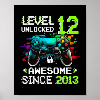 Jongen Level 12 Ontgrendeld Videospel 12e Verjaard Poster