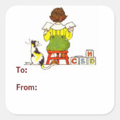 Jongen lezen CadeLabel Vierkante Sticker (Voorkant)