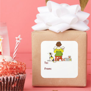 Jongen lezen CadeLabel Vierkante Sticker