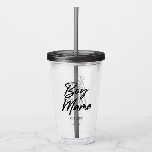 Jongen mama Est. Jaar Minimale mama Acryl Drinkbeker (Voorkant)
