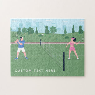 Jongen meisje die Tennis-groen illustratie en teks Legpuzzel