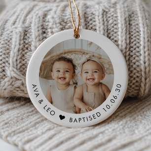 Jongen Meisje Tweeling Doop Foto Aandenken Keramisch Ornament