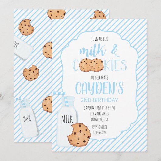Jongen Melk en Koekjes blauwe Verjaardag Kaart (Voorkant / Achterkant)