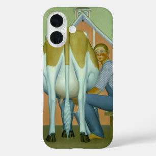Jongen melken een Koe van Grant Wood iPhone 16 Hoesje