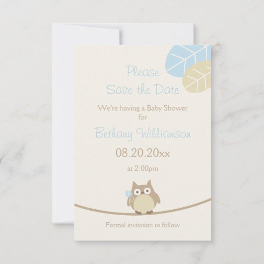 Jongen met Baby shower sparen de datum Save The Date (Achterkant)
