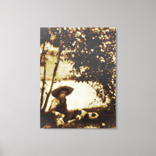  jongen met een hond op het rustcanvas afdrukken