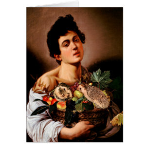 Jongen met een mand fruit en sommige egel