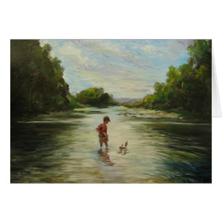 Jongen met een speelgoed boot.