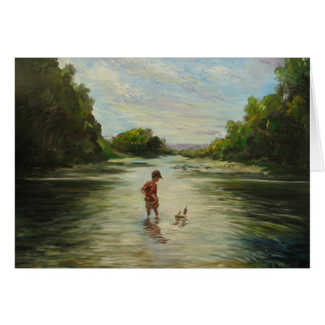 Jongen met een speelgoed boot. (Voorkant Horizontaal)