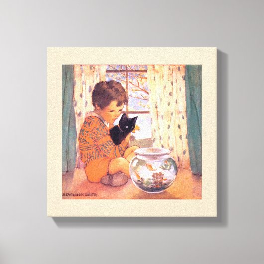 Jongen met een zwarte kat, Jessie Willcox Smith Canvas Afdruk (Voorkant)