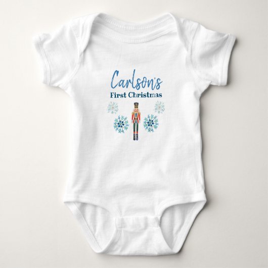 Jongen met eerste kerst Snowflake Nutkraker Baby B Romper (Voorkant)