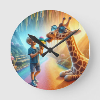 Jongen met giraffe ronde klok