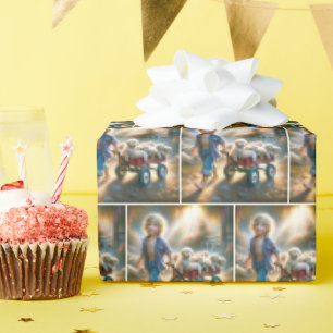 Jongen met Golden Retriever Puppies in wagen Cadeaupapier