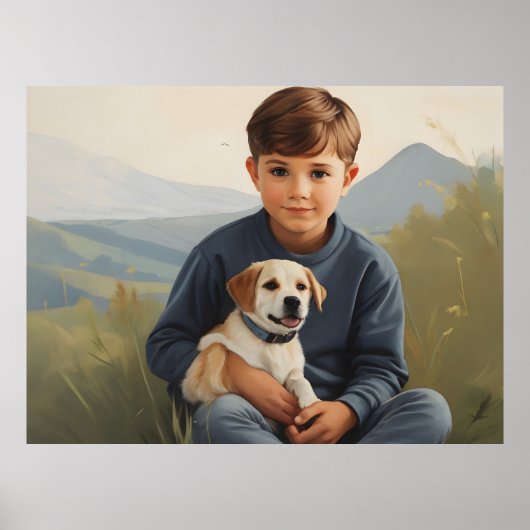 Jongen met hond kunst poster (Voorkant)