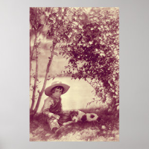 jongen met hond op Rest Poster