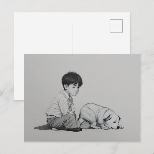 Jongen met hondenkunst briefkaart (Voorkant / Achterkant)