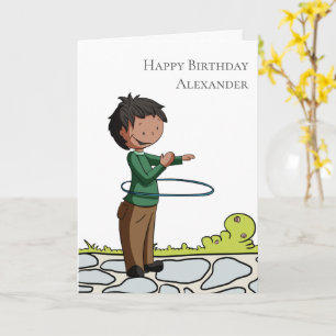 Jongen met Hula Hoop Gepersonaliseerde Happy Birth Kaart