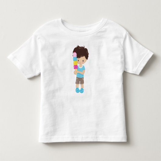 Jongen met ijskap, bruin haar, ijskap kinder shirts (Voorkant)