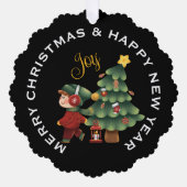 Jongen met kerstboom, PERSOONLIJK  Ornament Kaart (Voorkant)