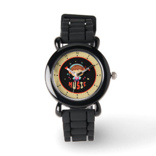 Jongen met muziek horloge