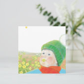 Jongen met wilde primroses feestdagenkaart (Staand voorkant)