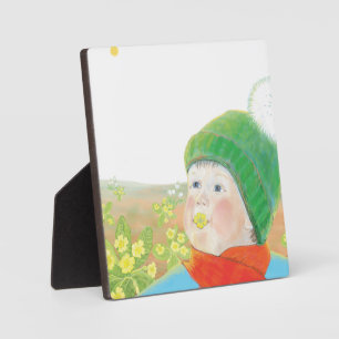 Jongen met wilde primroses fotoplaat